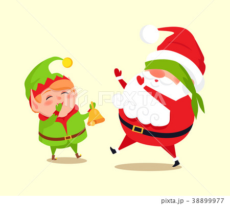 Santa and Elf Cartoon Character Having Fun in Snow 38899977