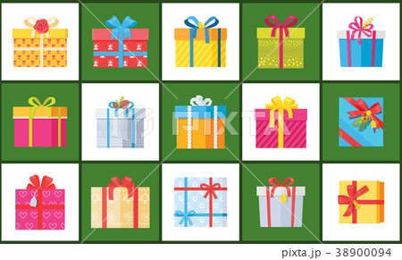 Set Christmas Parcel Package Icons Decor Wrapping Set Christmas Parcel Package Icons Decor Wrapping 38900094