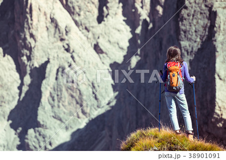 tourist girl at the Dolomites 38901091