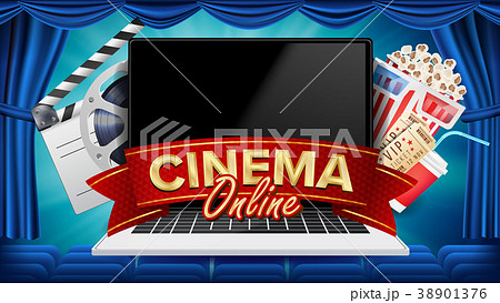 Online Cinema Poster Vector. Modern Laptop Concept 38901376