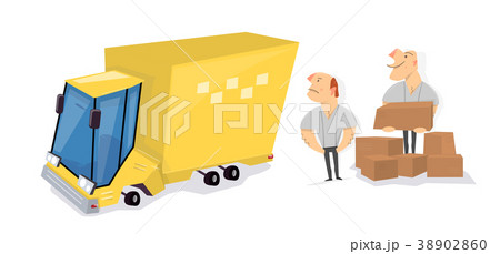 Movers load boxes into a truck. Transport service. Movers load boxes into a truck. Transport service. 38902860