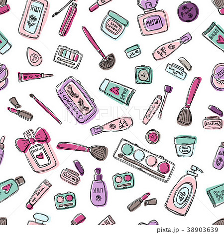 Makeup Products Set Cosmetics Seamless Handのイラスト素材