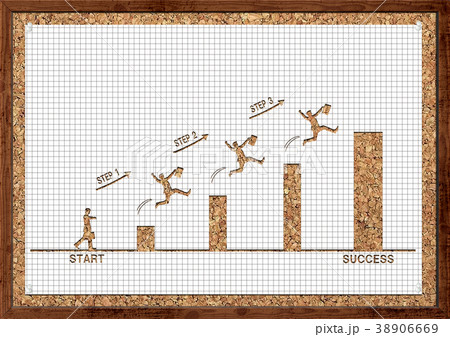 コルクボードに貼り付けたビジネスイメージの切り絵のイラスト素材