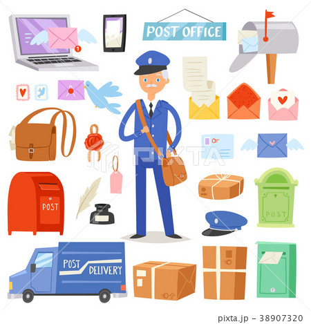 Postoffice vector postman delivers mails in 38907320