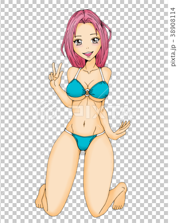 ビキニ女性キャラクター手描きアート 水着の女の子のイラスト素材 [38908114] - PIXTA
