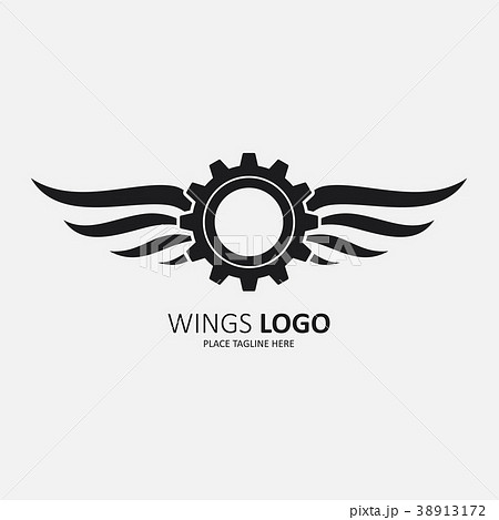 Winged gear black icon on black background 38913172