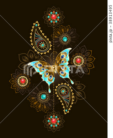 Pattern with turquoise butterfly 38913495