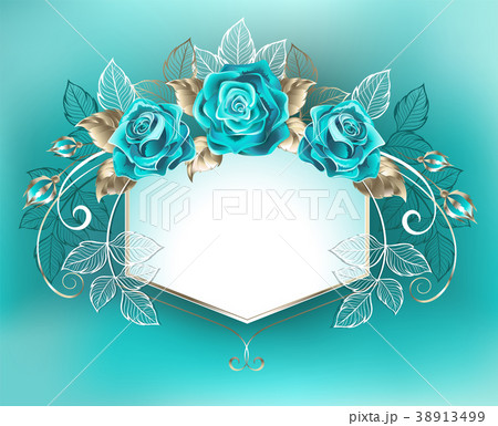 White banner with turquoise roses 38913499