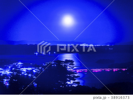 松島の夜景と満月 松島の夜景と満月 38916373