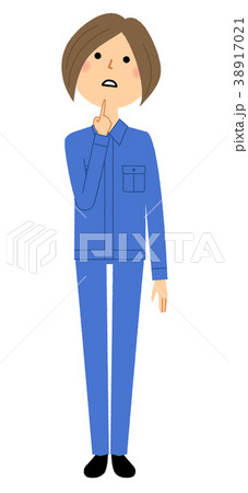 作業服の女性　考える 38917021