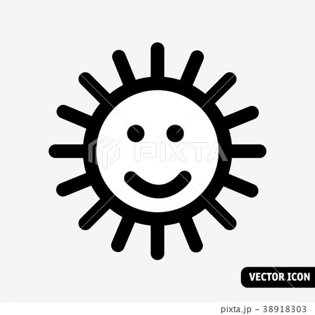 Smile sun no fade symbol black and white icon. 38918303