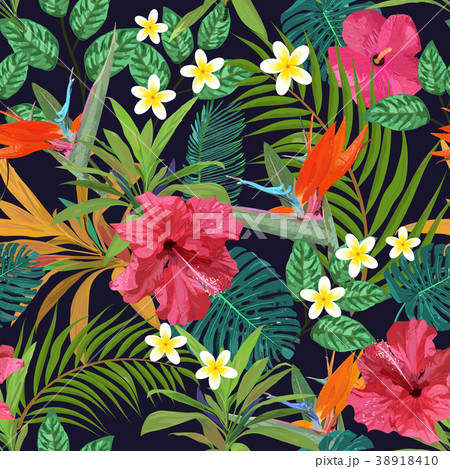 Tropical flowers seamless pattern colorful 38918410