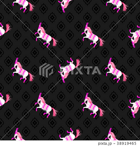 Dark horse black and pink seamless vector pattern. Dark horse black and pink seamless vector pattern. 38919465