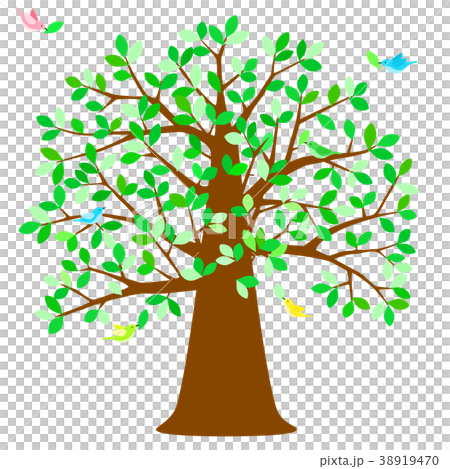 Big tree bird carrying fresh green leaves 38919470