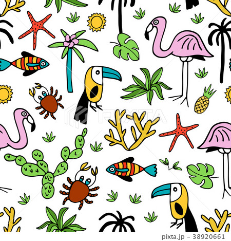 Seamless pattern with summer set of isolated cute 38920661