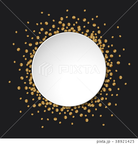 Gold glitter confetti round white banner with plac Gold glitter confetti round white banner with plac 38921425