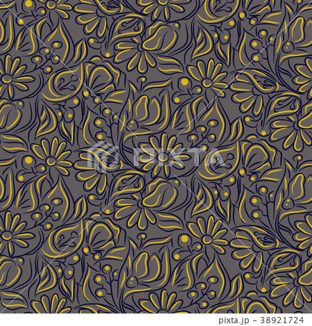 Engraving sketch flower seamless pattern. 38921724