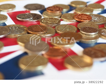 Pound coins, United Kingdom over flag Pound coins, United Kingdom over flag 38922292