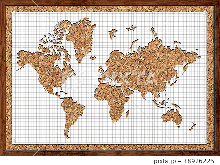 コルクボードに貼り付けた世界地図の切り絵のイラスト素材