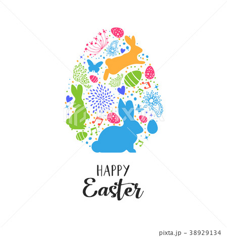 Happy Easter card of egg shape decoration icons 38929134