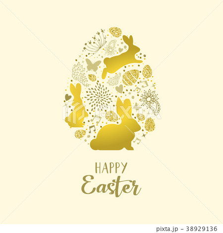Happy spring easter greeting card in gold glitter 38929136