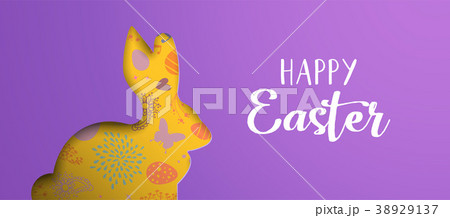 Happy Easter holiday banner with paper art bunny 38929137