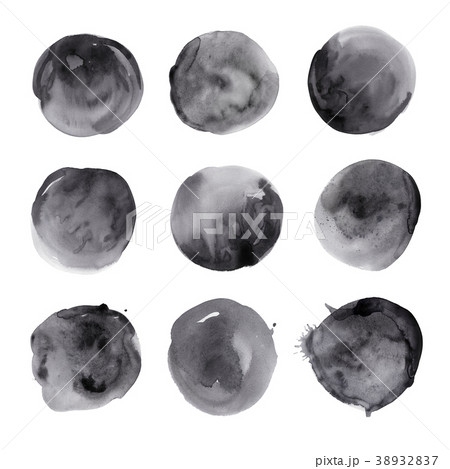 Watercolor set of round black spots 38932837