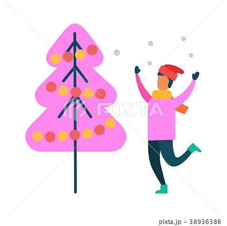 Person Have Fun Near Abstract Decorated Pink Tree 38936386