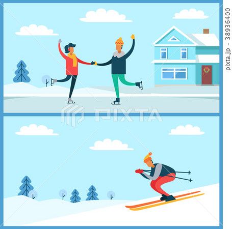 Skating Couple and Skier Set Vector Illustration Skating Couple and Skier Set Vector Illustration 38936400