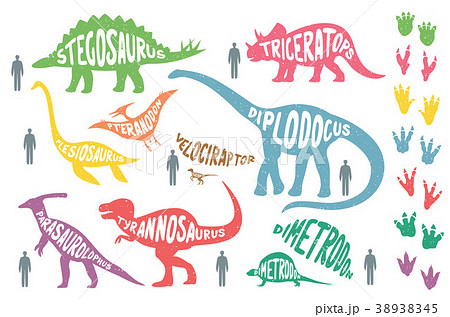 Set Of Colorful Dinosaurs With Lettering And Stock Illustration 3345