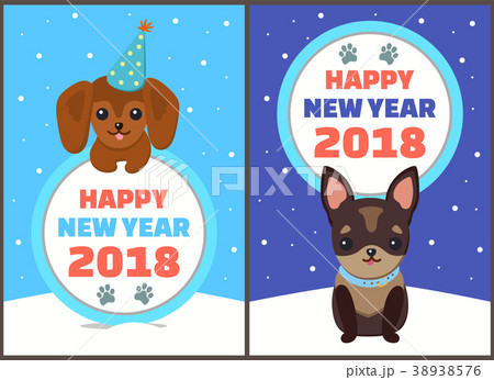 Happy New Year 2018 Dogs Set Vector Illustration 38938576