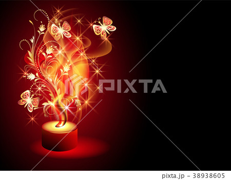 Burning candle with golden and butterflies Burning candle with golden and butterflies 38938605