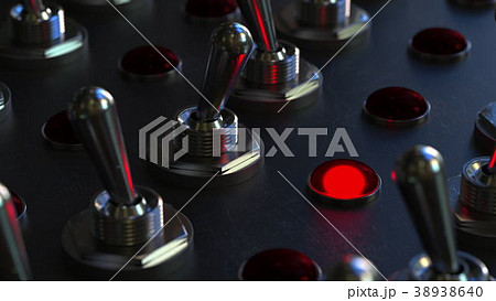 Switching toggle switch on a control panel, red Switching toggle switch on a control panel, red 38938640