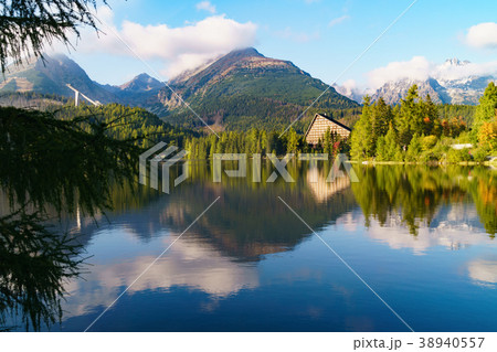 Mountain lake Strbske pleso in National Park. Mountain lake Strbske pleso in National Park. 38940557