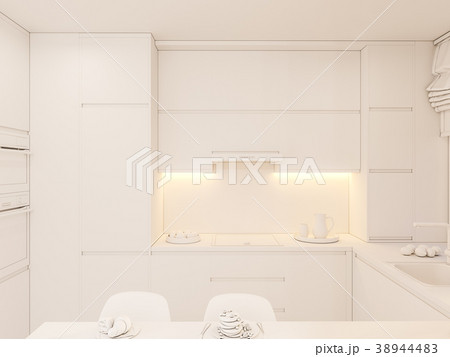 3d illustration kitchen interior design in white 3d illustration kitchen interior design in white 38944483