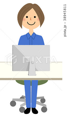 作業服の女性 PC 作業服の女性 PC 38945811