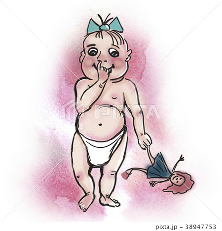 Confused baby girl.  Watercolor texture 38947753