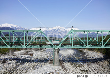 大糸線　高瀬川橋梁　電車残像 38947793