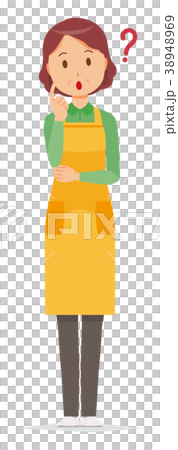 Middle-aged housewife with apron thinks 38948969