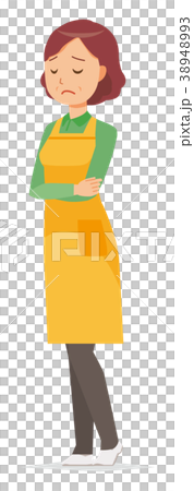 Middle aged housewife wearing apron is depressed Middle aged housewife wearing apron is depressed 38948993