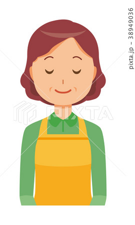 エプロンをつけた中年主婦がお辞儀をしているのイラスト素材