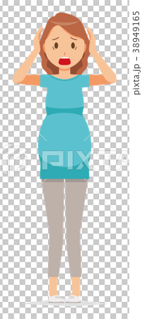 穿綠色衣裳的一名孕婦惱怒 38949165