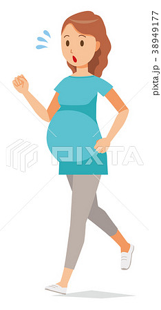 グリーンの服を着た妊婦が走っているのイラスト素材 38949177 Pixta