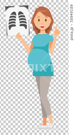A pregnant woman wearing green clothes has an x-ray A pregnant woman wearing green clothes has an x-ray 38949189