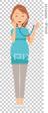 グリーンの服を着た妊婦が聴診器を持っている 38949193