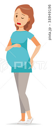 グリーンの服を着た妊婦が腰を触っている 38949196