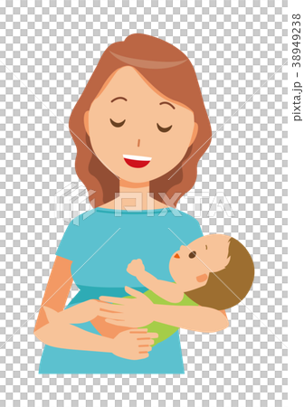 グリーンの服を着た妊婦が赤ちゃんを抱っこしている グリーンの服を着た妊婦が赤ちゃんを抱っこしている 38949238