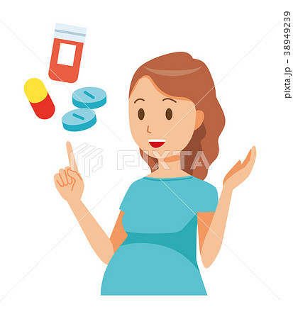 グリーンの服を着た妊婦が医薬品について説明している 38949239
