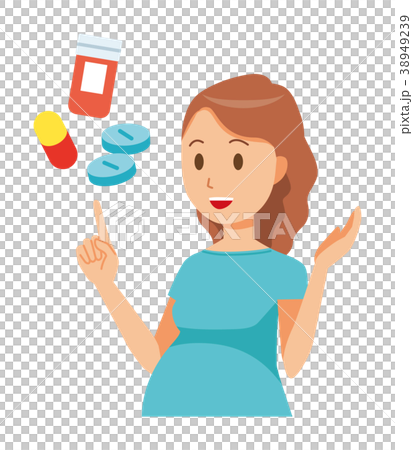 グリーンの服を着た妊婦が医薬品について説明している 38949239