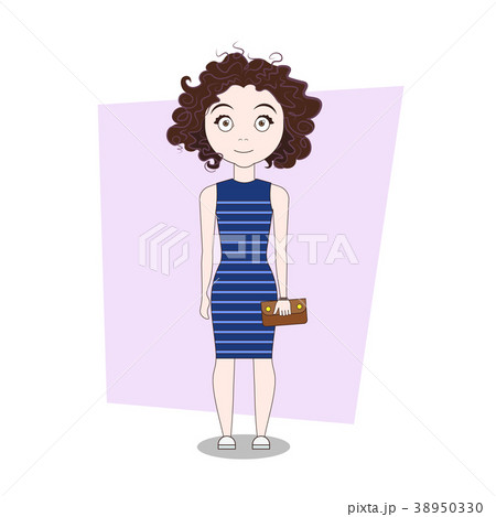 Cute Cartoon Girl In Stylish Dress Doodle 38950330